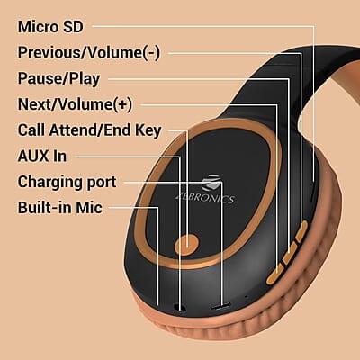 ZEBRONICS Thunder Bluetooth 5.3 Wireless Over ear Headphones with 60H Backup, Gaming Mode, Dual Pairing, ENC, AUX, Micro SD, Voice Assistant, Comfortable Earcups, Call Function ZEBRONICS Thunder Bluetooth 5.3 Wireless Over ear Headphones with 60H Backup, Gaming Mode, Dual Pairing, ENC, AUX, Micro SD, Voice Assistant, Comfortable Earcups, Call Function