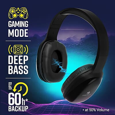 ZEBRONICS Thunder PRO Over Ear Wireless Headphone with Dual Pairing, Gaming Mode, ENC, Bluetooth, Call Function, Aux, Micro SD, Voice Assistant, Deep Bass, Up to 60h Backup ZEBRONICS Thunder PRO Over Ear Wireless Headphone with Dual Pairing, Gaming Mode, ENC, Bluetooth, Call Function, Aux, Micro SD, Voice Assistant, Deep Bass, Up to 60h Backup