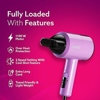 AGARO HD-1211 Hair Dryer 1100 Watts, 2 Heat Speed and Cool Mode AGARO HD-1211 Hair Dryer 1100 Watts, 2 Heat Speed and Cool Mode