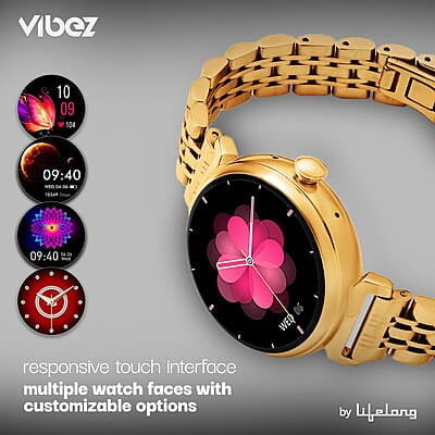 Vibez by Lifelong Ruby 1.04" AMOLED Smartwatch for Women with Metal Strap, Bluetooth Calling, 60 Hz, Voice Assistance Vibez by Lifelong Ruby 1.04" AMOLED Smartwatch for Women with Metal Strap, Bluetooth Calling, 60 Hz, Voice Assistance