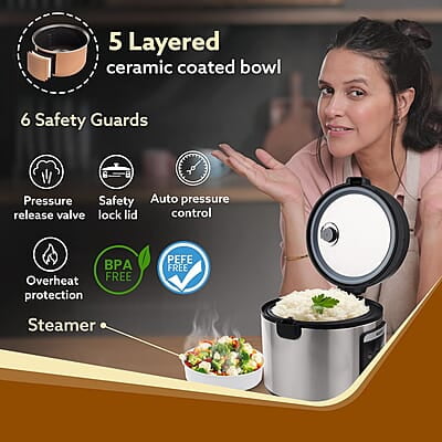 AGARO Royal Electric Rice Cooker, 5L Ceramic Coated Inner Bowl, Steam Basket, 6 Preset Cooking Function AGARO Royal Electric Rice Cooker, 5L Ceramic Coated Inner Bowl, Steam Basket, 6 Preset Cooking Function
