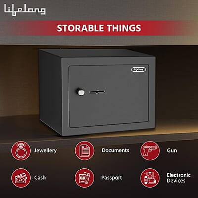 Lifelong Home Safe Locker with Key for Home, 8.6 Litre Capacity, 3 Live Bolts, 5mm Sturdy Metal Door Lifelong Home Safe Locker with Key for Home, 8.6 Litre Capacity, 3 Live Bolts, 5mm Sturdy Metal Door