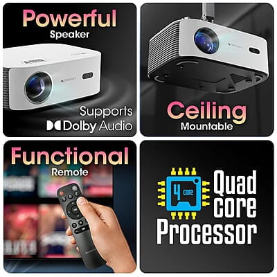 ZEBRONICS PIXAPLAY 17, Smart LED Projector, 6000 Lumens, 4K Support, Dolby Audio, 224 Inch Screen Size, HDMI, USB, WiFi, 1080p Native, APP Support, Miracast, Auto Keystone, Auto Focus ZEBRONICS PIXAPLAY 17, Smart LED Projector, 6000 Lumens, 4K Support, Dolby Audio, 224 Inch Screen Size, HDMI, USB, WiFi, 1080p Native, APP Support, Miracast, Auto Keystone, Auto Focus