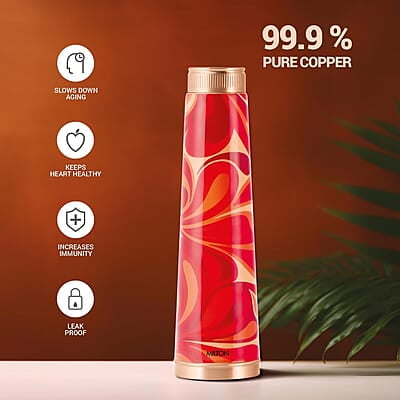 MILTON Copper Delight Design Water Bottle, 915 ml, Ethnic Lacquer Coating, Curved bottle MILTON Copper Delight Design Water Bottle, 915 ml, Ethnic Lacquer Coating, Curved bottle