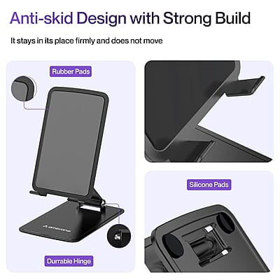 Ambrane Metallic Mobile Holder for All Smartphones, Tabs, Kindle, iPad Mobile Holding Tabletop Stand, 180 Perfect View, Height Adjustment, Foldable Design Twistand Pro Ambrane Metallic Mobile Holder for All Smartphones, Tabs, Kindle, iPad Mobile Holding Tabletop Stand, 180 Perfect View, Height Adjustment, Foldable Design Twistand Pro