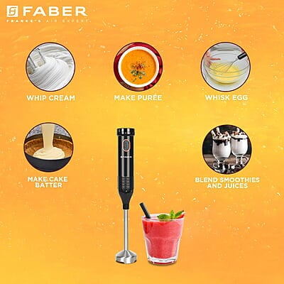Faber Hand Blender SS Blade & Shaft, 550W Low-Noise DC Motor, ABS Plastic Body Faber Hand Blender SS Blade & Shaft, 550W Low-Noise DC Motor, ABS Plastic Body