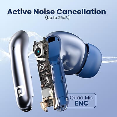 Portronics Harmonics Twins 28 ANC TWS in Ear Earbuds with Smart Touch Control, 50 Hours Playback, Quad Mic ENC Portronics Harmonics Twins 28 ANC TWS in Ear Earbuds with Smart Touch Control, 50 Hours Playback, Quad Mic ENC