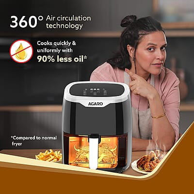 AGARO Galaxy Digital Air Fryer For Home, 4.5L, Electric Air Fryer, Convection Oven, 1400W, 7 Preset Programs & Reheat, 360 Degrees Air AGARO Galaxy Digital Air Fryer For Home, 4.5L, Electric Air Fryer, Convection Oven, 1400W, 7 Preset Programs & Reheat, 360 Degrees Air