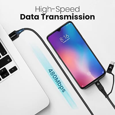 Ambrane 2 in 1 Type-C & Micro USB Cable with 3A Fast Charging Mobile Cable, 480 mbps Data Sync Ambrane 2 in 1 Type-C & Micro USB Cable with 3A Fast Charging Mobile Cable, 480 mbps Data Sync