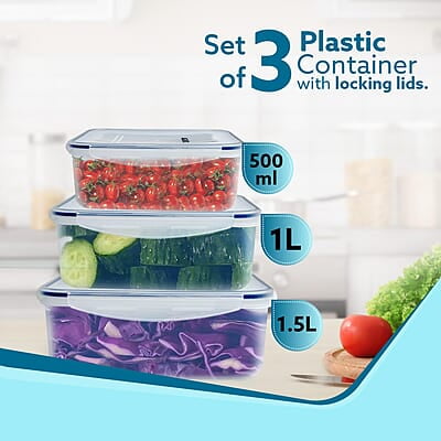 AGARO Airtight Container, Food Storage Container With Lid Capacity 500ML, 1L, 1.5L, Set of 3. AGARO Airtight Container, Food Storage Container With Lid Capacity 500ML, 1L, 1.5L, Set of 3.