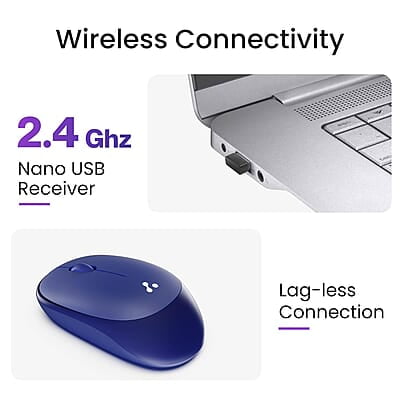 Ambrane Wireless Mouse, 1600 DPI, Silent Click, 2.4GHz with USB Dongle, 10M Range, Optical Orientation, Click Wheel, Instant connectivity, Ergonomic Design for All Day Comfort