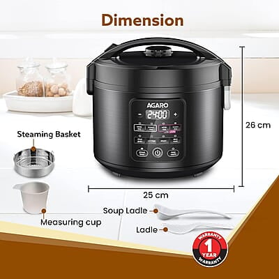 AGARO Regal Electric Rice Cooker, 3 Liters Ceramic Inner Bowl, Cooks Up to 600 Gms Raw Rice, SS Steamer AGARO Regal Electric Rice Cooker, 3 Liters Ceramic Inner Bowl, Cooks Up to 600 Gms Raw Rice, SS Steamer