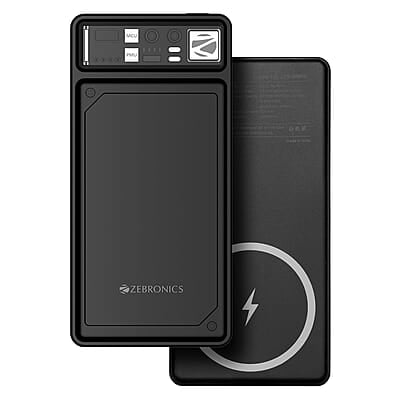 ZEBRONICS MW61 Wireless Power Bank, 10000 mAh, Rapid Charge, Built-in Wireless Charging Pad, Outputs - 22.5W Wired | 15W Wireless, Type C PD 3.0, LED Indicator