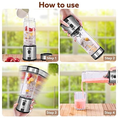 AGARO Galaxy Portable Blender, Portable Hand Blender For Kitchen, 450ml, For Smoothies, Shakes, 126W, 3000 mAh Battery, USB Rechargeable, Stainless Steel Blade.