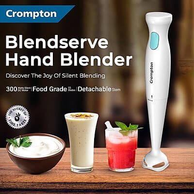 Crompton Blendserve Hand Blender with Plastic Stem 300 Watts Power Detachable stem Crompton Blendserve Hand Blender with Plastic Stem 300 Watts Power Detachable stem