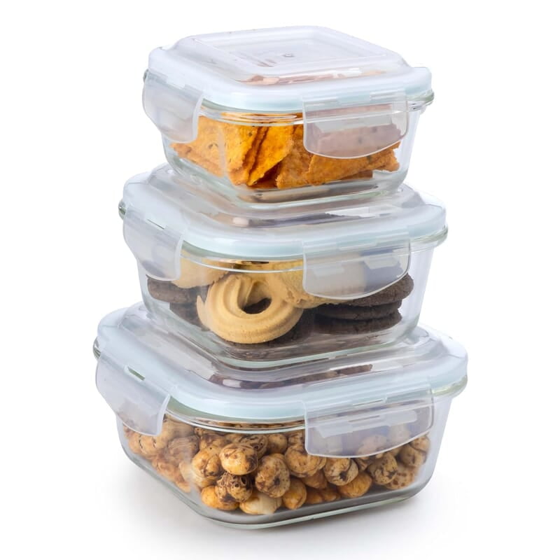 AGARO Borosilicate Glass Container with Lids, 3 pcs Set, 320ml, 520ml & 800ml Square AGARO Borosilicate Glass Container with Lids, 3 pcs Set, 320ml, 520ml & 800ml Square