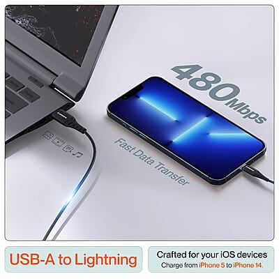 Ambrane USB to Lightning 3A Fast Charging Braided Cable Compatible for iPhone 14,13, 12,11, X, 8, 7, 6, 5, iPad, Macbook, iMac, AirPods, 480Mbps Data Sync, 1.5Meter Long (RCL -15 Ambrane USB to Lightning 3A Fast Charging Braided Cable Compatible for iPhone 14,13, 12,11, X, 8, 7, 6, 5, iPad, Macbook, iMac, AirPods, 480Mbps Data Sync, 1.5Meter Long (RCL -15
