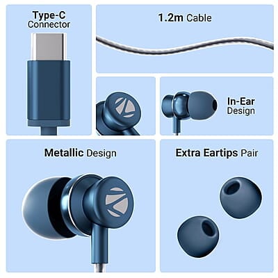 ZEBRONICS BUDS C10 in-Ear Type-C Earphone with in-line Mic, Metallic Design, Volume Control, 1.2m Cable, 10mm Driver ZEBRONICS BUDS C10 in-Ear Type-C Earphone with in-line Mic, Metallic Design, Volume Control, 1.2m Cable, 10mm Driver