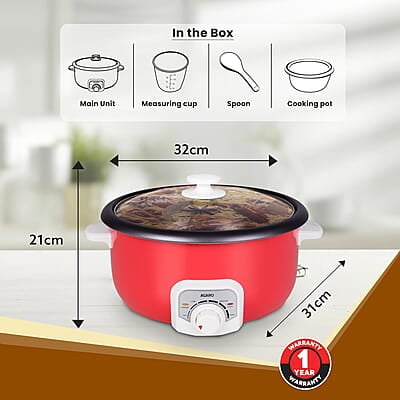 AGARO Regal Electric Multi Cooking Pot, 3L, 1200W, Steamer, Fryer, Aluminium Pot, Glass Lid AGARO Regal Electric Multi Cooking Pot, 3L, 1200W, Steamer, Fryer, Aluminium Pot, Glass Lid