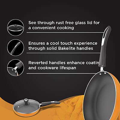 Preethi Dura Collection Non Stick Fry Pan, 26 cm, with Glass Lid, Gas & Induction Compatible