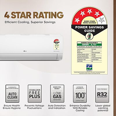 LG 1 Ton 4 Star DUAL Inverter Split AC (Copper, AI Convertible 6-in-1 with VIRAAT Mode, Faster Cooling & Energy Saving, 4 Way Swing, HD Filter with AntiVirus Protection LG 1 Ton 4 Star DUAL Inverter Split AC (Copper, AI Convertible 6-in-1 with VIRAAT Mode, Faster Cooling & Energy Saving, 4 Way Swing, HD Filter with AntiVirus Protection