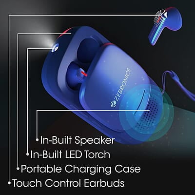 ZEBRONICS Sound Bomb X1 3-in-1 Wireless Bluetooth v5.0 In Ear Earbuds + Speaker Combo with 30 Hour Backup, Built-in LED Torch, Call Function, Voice Asst, Type C and Splash Proof Portable Design ZEBRONICS Sound Bomb X1 3-in-1 Wireless Bluetooth v5.0 In Ear Earbuds + Speaker Combo with 30 Hour Backup, Built-in LED Torch, Call Function, Voice Asst, Type C and Splash Proof Portable Design