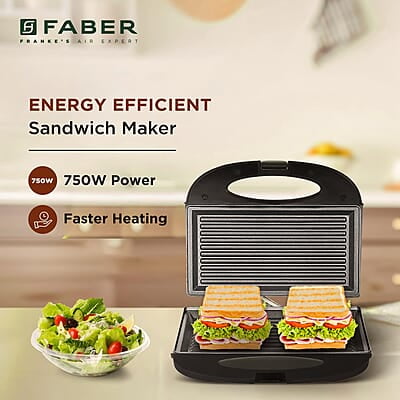 Faber 750W Sandwich Grill Toaster Grill, Toast & Heat 2 Slice Slots