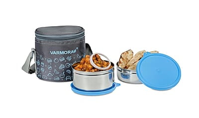 Varmora SS Executive Printed Assorted Stainless Steel Tiffin Lunch Box for Office Set of 2 Containers (390 ml and 520 ml) Varmora SS Executive Printed Assorted Stainless Steel Tiffin Lunch Box for Office Set of 2 Containers (390 ml and 520 ml)