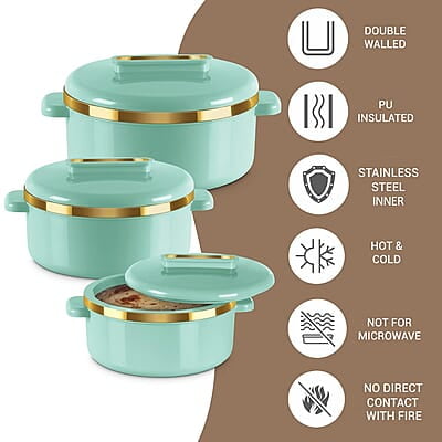 MILTON Curve Inner Stainless Steel Casserole Set of 3 (840 ml, 1300 ml, 1880 ml) MILTON Curve Inner Stainless Steel Casserole Set of 3 (840 ml, 1300 ml, 1880 ml)