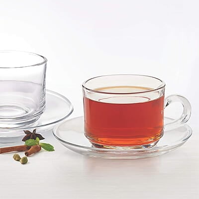 Treo by Milton Bistro Cup and Saucer Set, Transparent, Set of 12
