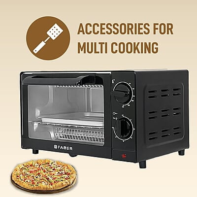 Faber 9L 1000W OTG Bake, Toast, Grill | Upper & Lower SS Heating Auto-Shut Off, Ready Bell Faber 9L 1000W OTG Bake, Toast, Grill | Upper & Lower SS Heating Auto-Shut Off, Ready Bell