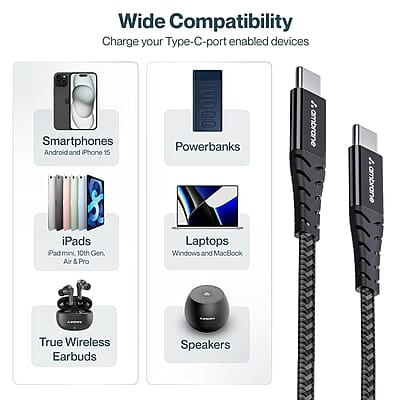 Ambrane 100W Type-C To Type-C Fast Charging Cable Compatible With iPhone 15,Samsung,Oneplus,Google Pixel,Laptop,Macbook&Type C Devices,480Mbps Data Sync,Braided Cable,1.5M Length(Abcc-100 Ambrane 100W Type-C To Type-C Fast Charging Cable Compatible With iPhone 15,Samsung,Oneplus,Google Pixel,Laptop,Macbook&Type C Devices,480Mbps Data Sync,Braided Cable,1.5M Length(Abcc-100