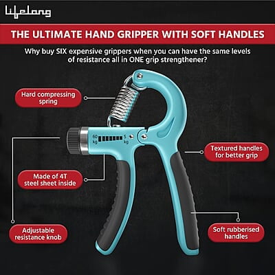 Lifelong Adjustable Hand Grip Strengthener, Hand Gripper for Men & Women for Gym Workout