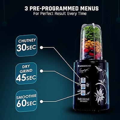 Wonderchef Nutri Blend Smart 3 Jar Automatic Mixer Grinder with Dual Pulse Function 22000 RPM 500 W Wonderchef Nutri Blend Smart 3 Jar Automatic Mixer Grinder with Dual Pulse Function 22000 RPM 500 W