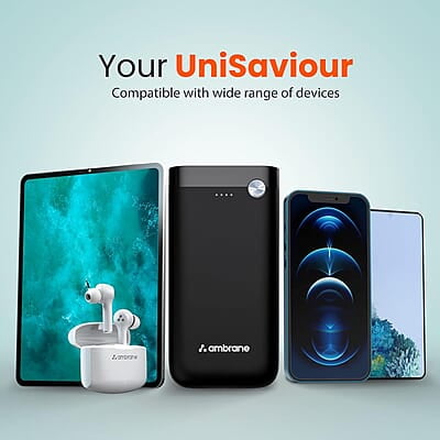 Ambrane 20000mAh Powerbank, 20W Fast Charging, Triple Output (2 USB & 1 Type C)