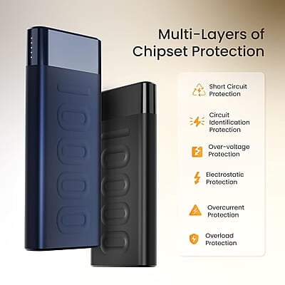 Ambrane 10000mAh Slim Power Bank, 20W Fast Charging, Dual Output, Type C PD (Input & Output), Quick Charge Ambrane 10000mAh Slim Power Bank, 20W Fast Charging, Dual Output, Type C PD (Input & Output), Quick Charge