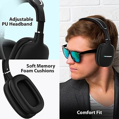 Blaupunkt BH31 Bluetooth Wireless Over Ear Headphones I 40MM Drivers I HD Sound I Soft PU Headband I Media & Volume Control with Built in Mic I TurboVolt Fast Charging I AUX Port Blaupunkt BH31 Bluetooth Wireless Over Ear Headphones I 40MM Drivers I HD Sound I Soft PU Headband I Media & Volume Control with Built in Mic I TurboVolt Fast Charging I AUX Port