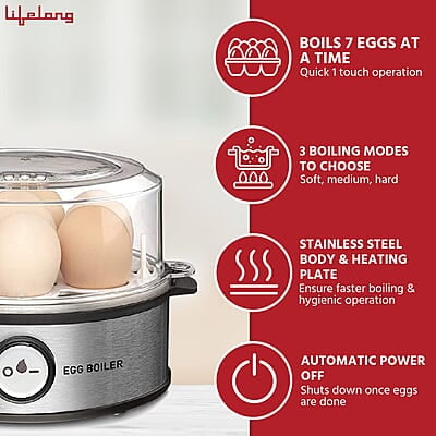 Lifelong Egg Boiler 360-Watt (Transparent and Silver Grey), Boil 7 eggs Lifelong Egg Boiler 360-Watt (Transparent and Silver Grey), Boil 7 eggs