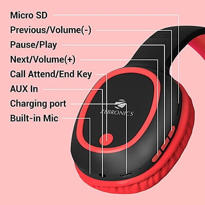 ZEBRONICS Thunder Bluetooth 5.3 Wireless Over ear Headphones with 60H Backup, Gaming Mode, Dual Pairing, ENC, AUX, Micro SD, Voice Assistant, Comfortable Earcups, Call Function ZEBRONICS Thunder Bluetooth 5.3 Wireless Over ear Headphones with 60H Backup, Gaming Mode, Dual Pairing, ENC, AUX, Micro SD, Voice Assistant, Comfortable Earcups, Call Function