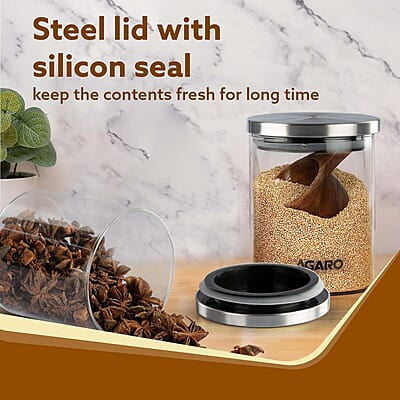 AGARO Elite Borosilicate Glass Jar 600 ml, Round Shaped, Steel Lid Pack of 2 AGARO Elite Borosilicate Glass Jar 600 ml, Round Shaped, Steel Lid Pack of 2