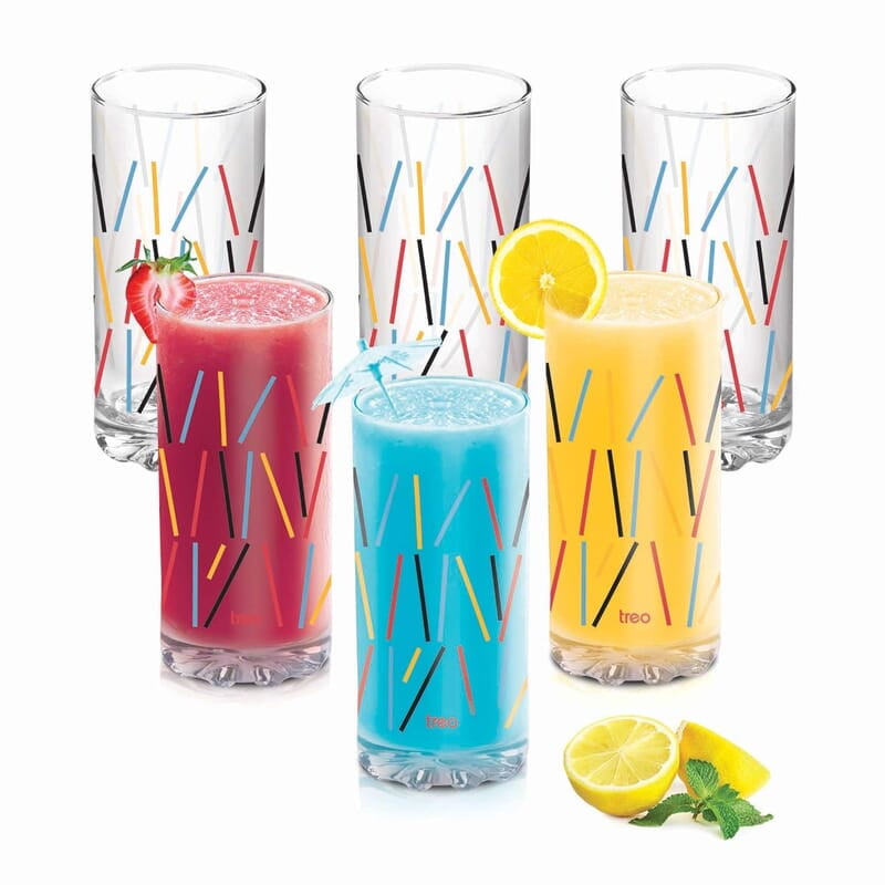 Treo by Milton D Ziner Torrent Glass Set of 6, 316 ml, Multicolored Stripes Treo by Milton D Ziner Torrent Glass Set of 6, 316 ml, Multicolored Stripes