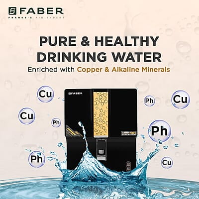 Faber Copper Guard (RO+UV+UF+Alkaline+Copper) 7L Storage 9 Stage Filtration Pre & Post Carbon Upto 2500 TDS Faber Copper Guard (RO+UV+UF+Alkaline+Copper) 7L Storage 9 Stage Filtration Pre & Post Carbon Upto 2500 TDS
