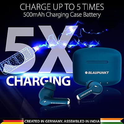 Blaupunkt Newly Launched Btw100 Xtreme Truly Wireless Bluetooth Earbuds I 99H Playtime* I Quad Mic I Crispr Enc Tech I Gaming Mode I Turbovolt Charging I Bt Version 5.3
