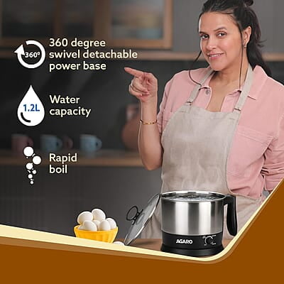 AGARO Esteem Multi Kettle 1.2 Litre, 600W with 3 Heating Modes & Rapid Boil Technology AGARO Esteem Multi Kettle 1.2 Litre, 600W with 3 Heating Modes & Rapid Boil Technology