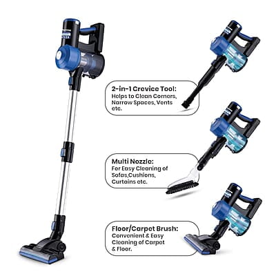 KENT Zoom Plus Vacuum Cleaner  150W  Battery Operated, Rechargeable, Cordless & Hoseless  Bagless Design  Cyclone5 Technology Washable HEPA Filter Multi Nozzle Operation