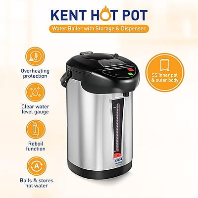 KENT Hot Pot Auto Electric Kettle With Water Dispenser 4L Storage Capacity 750W Appliance to Ensure Super Fast Boiling SS Inner Pot & Plastic Outer Body Reboil Feature Overheating Protection Silver KENT Hot Pot Auto Electric Kettle With Water Dispenser 4L Storage Capacity 750W Appliance to Ensure Super Fast Boiling SS Inner Pot & Plastic Outer Body Reboil Feature Overheating Protection Silver
