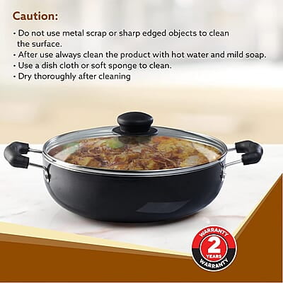 AGARO Elegant Non Stick Kadai with Glass Lid, 3.5L Capacity, 26 cm Diameter, Induction & Gas Oven AGARO Elegant Non Stick Kadai with Glass Lid, 3.5L Capacity, 26 cm Diameter, Induction & Gas Oven