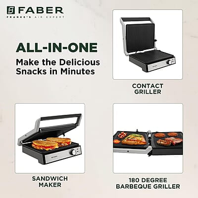 Faber 2200W 3-in-1 Panini Maker 180° BBQ Grill, Contact Griller & Panini/Sandwich Press Faber 2200W 3-in-1 Panini Maker 180° BBQ Grill, Contact Griller & Panini/Sandwich Press