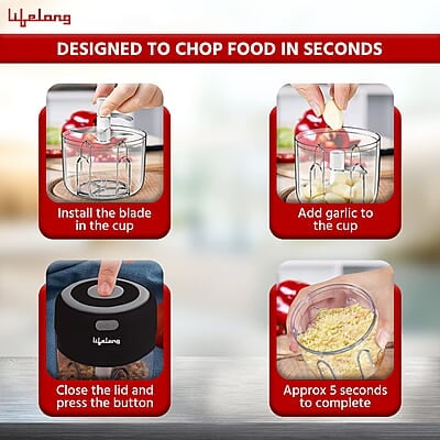 Lifelong USB Rechargeable Wireless Electric Chopper with Stainless Steel Blades 250 ML (Black) 30 Watts Lifelong USB Rechargeable Wireless Electric Chopper with Stainless Steel Blades 250 ML (Black) 30 Watts