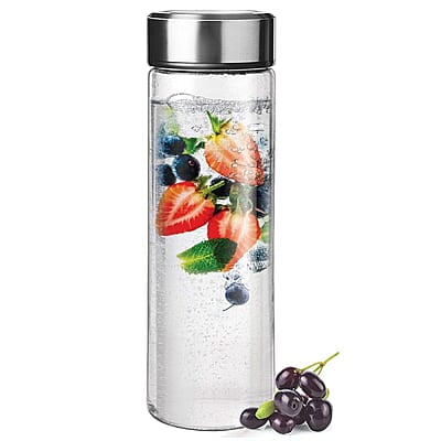 Treo by Milton Borosilicate Crysta Glass Bottle, 1000 ml, Glaze Steel